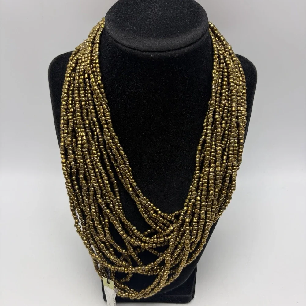 Statement Bronze Seed Bead Boho Necklace Bracelet Set Wood Clasp Multi New Gift